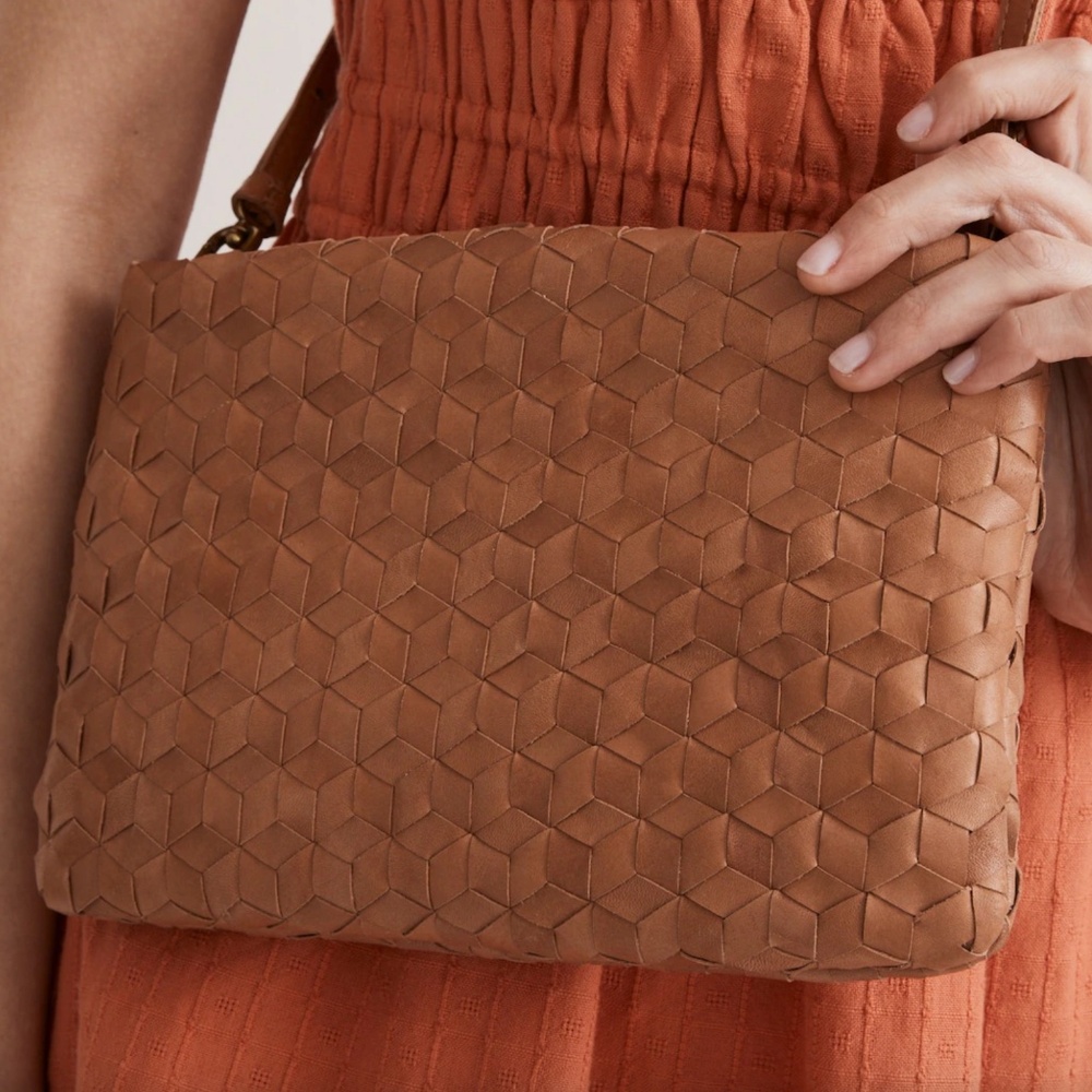 Madewell Women's Puff Woven Leather Crossbody Bag - Desert Camel - NWT!